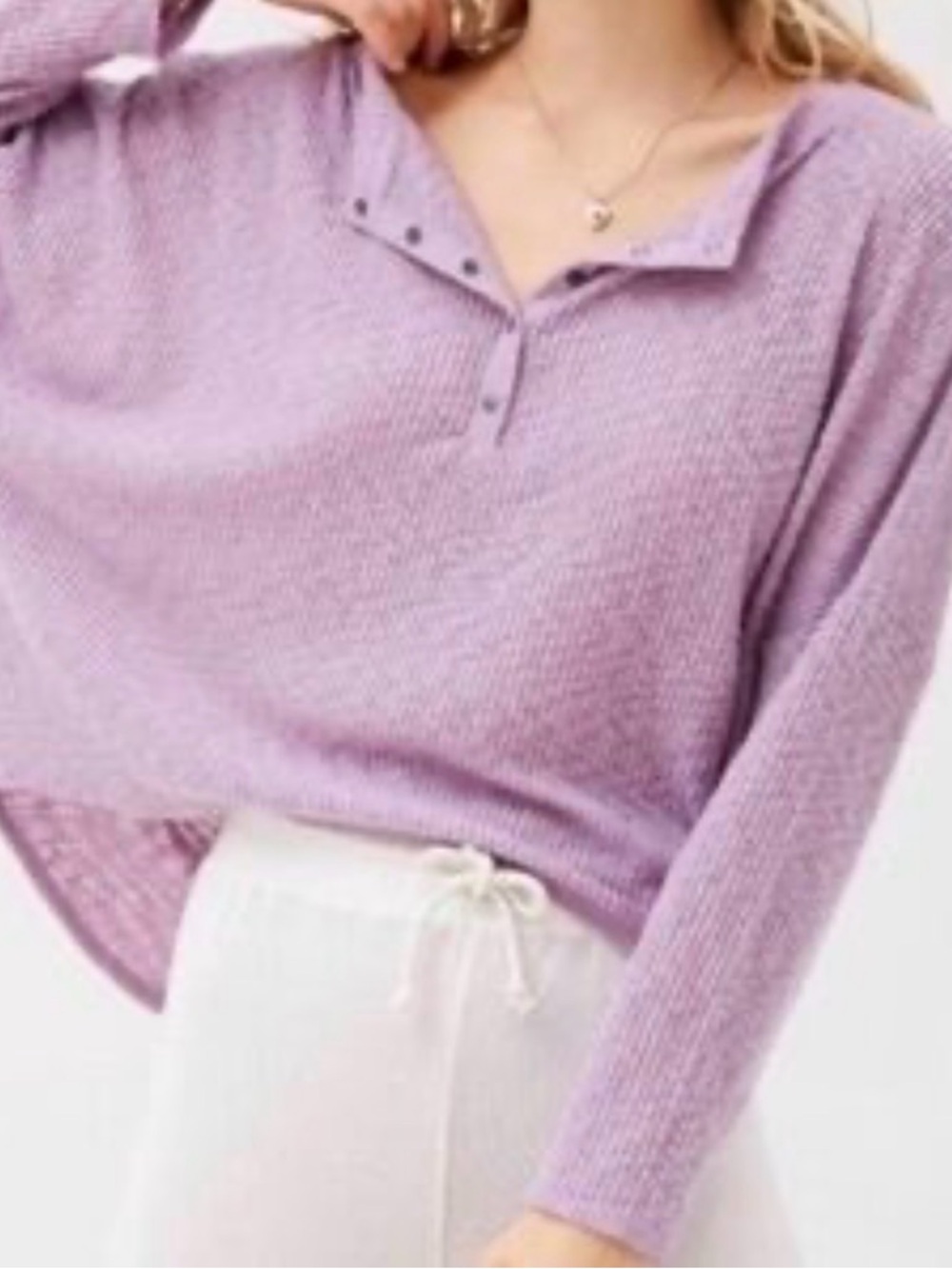 Urban Outfitters Lilac Oversized Ribbed Henley Snap-Front Top